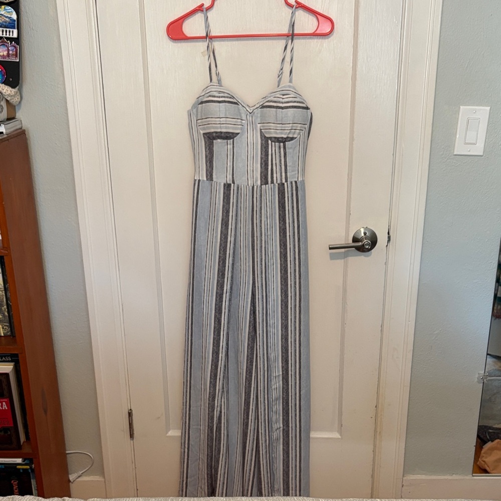 Xhilaration Blue, Grey and White Striped Jumpsuit